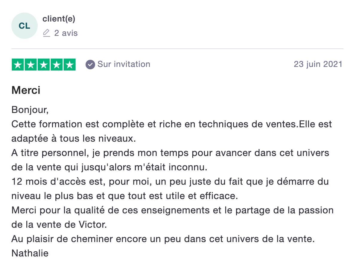 avis client efficacité vente